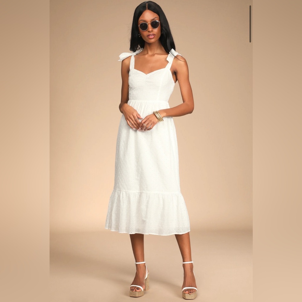 NWT Lulus white midi eyelet dress size L
